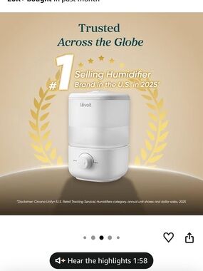 Levoit White Ultrasonic Cool Mist Humidifier